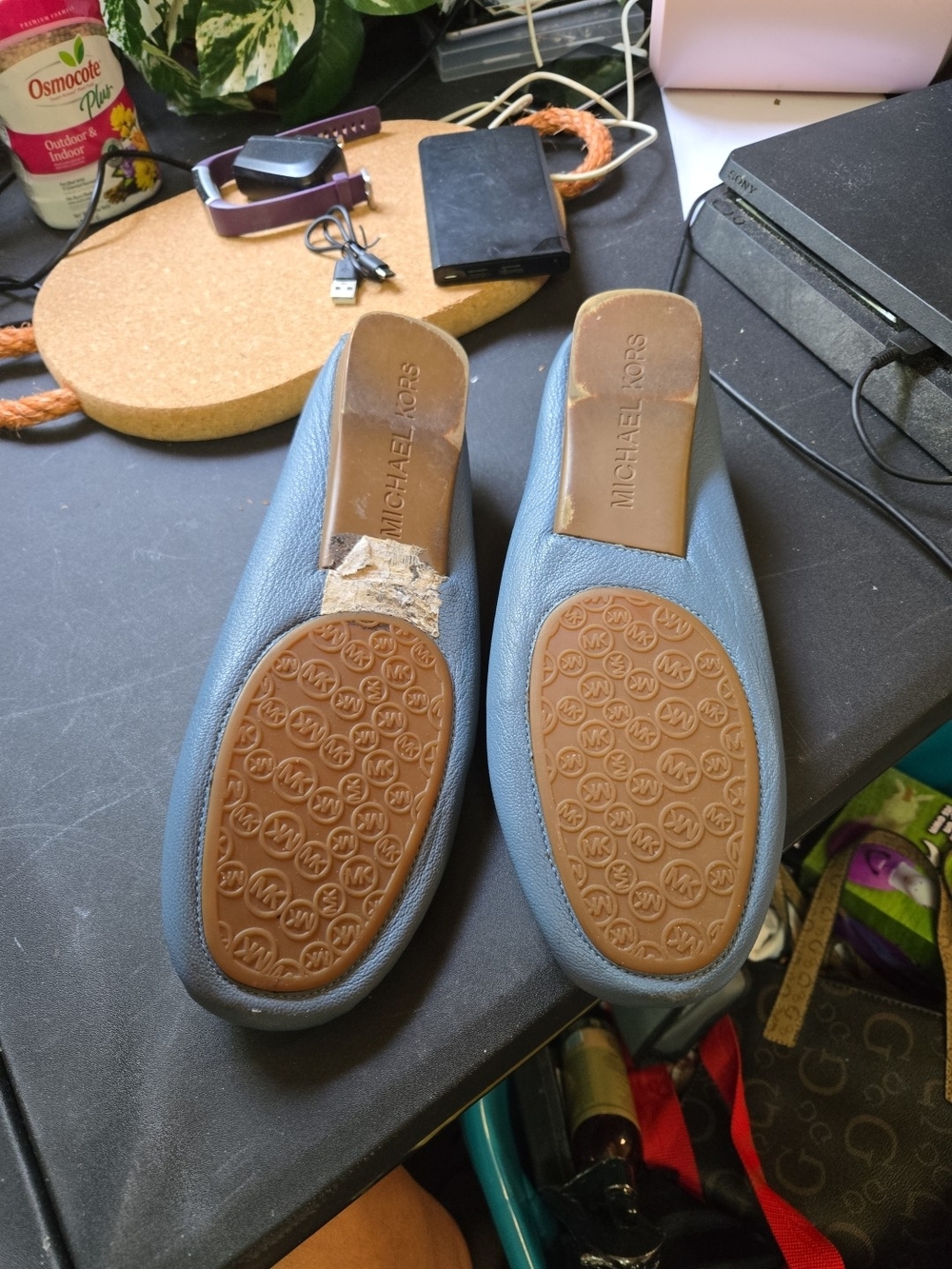 Michael Kors Light Blue Leather Moccasins with Gold MK Charm - Picture 4 of 6
